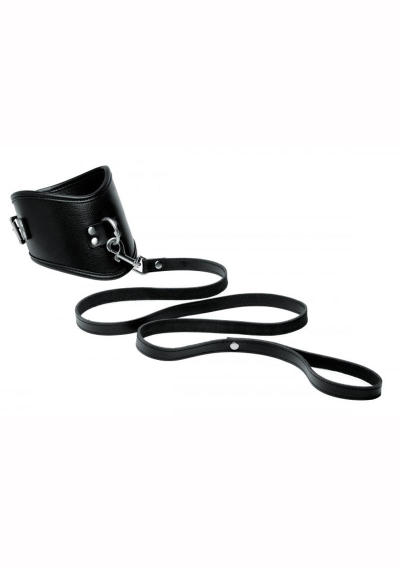 Mistress By Isabella Sinclaire Posture Leather Collar w/ leash - Black