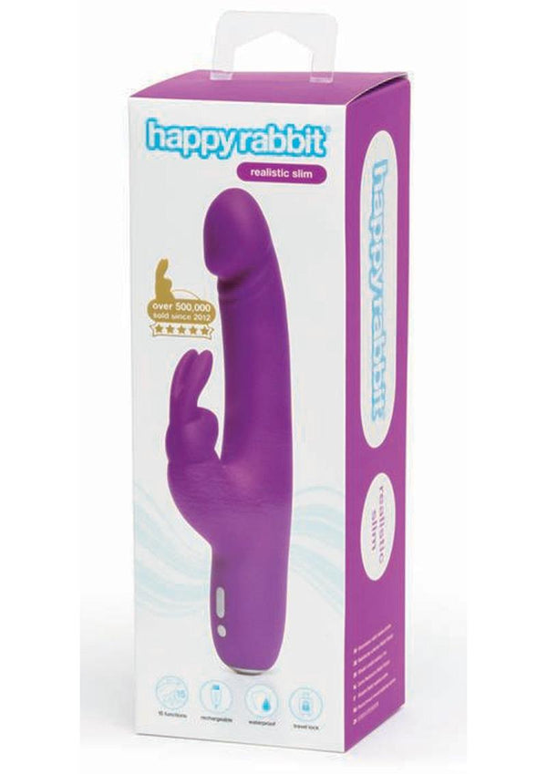 Happy Rabbit Slimline Realistic Silicone Rabbit Vibrator - Purple
