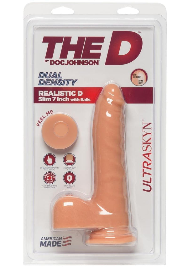The D Realistic D Ultraskyn Slim Dildo With Balls 7In - Vanilla