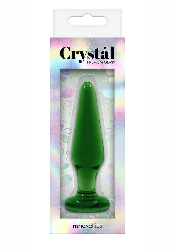 Crystal Premium Glass Tapered Anal Plug Medium 4.17In- Green