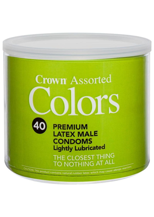 Crown Assorted Colors 40 Premium Latex Condoms Lightly Lubricated  Bowl
