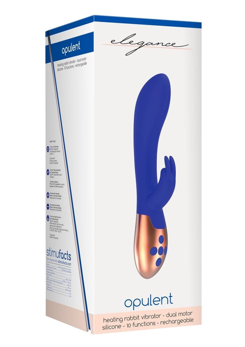 Elegance Opulent Dual Motor Silicone Rechargeable Heating Rabbit Vibrator - Blue