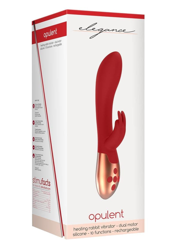 Elegance Opulent Silicone Rechargeable Heating Rabbit Vibrator - Red