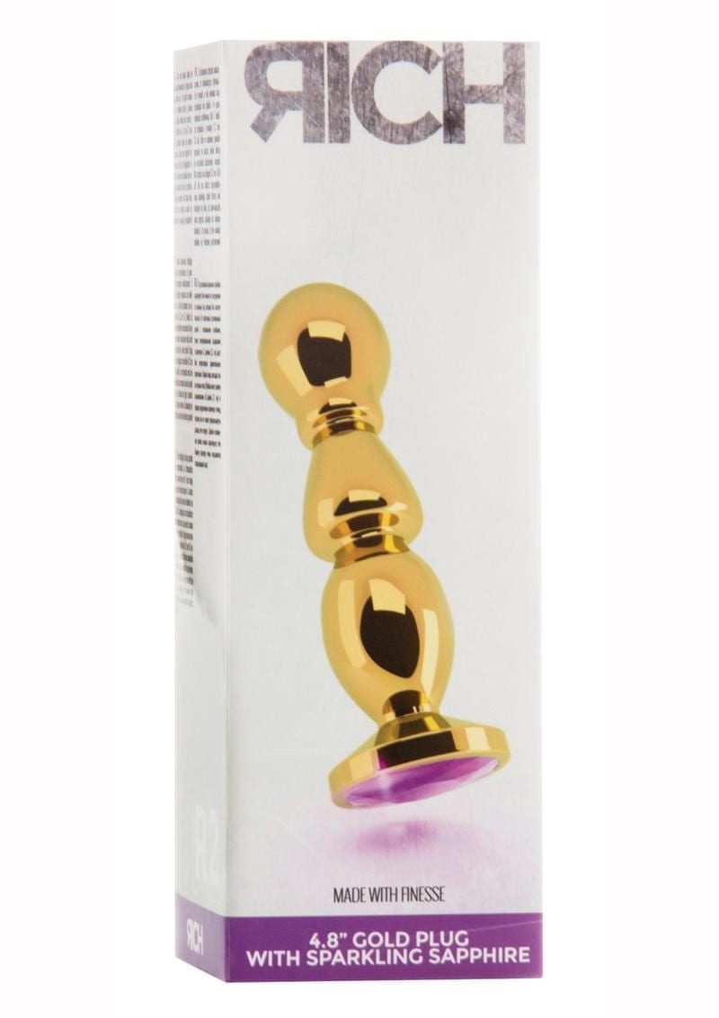 Rich R2 Butt Plug With Sparkling Sapphire Gold 4.8 Inches