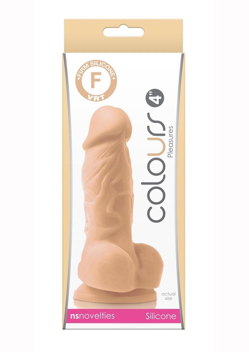 Colours Pleasures 4in Silicone Suction Cup Dildo With Balls - Vanilla