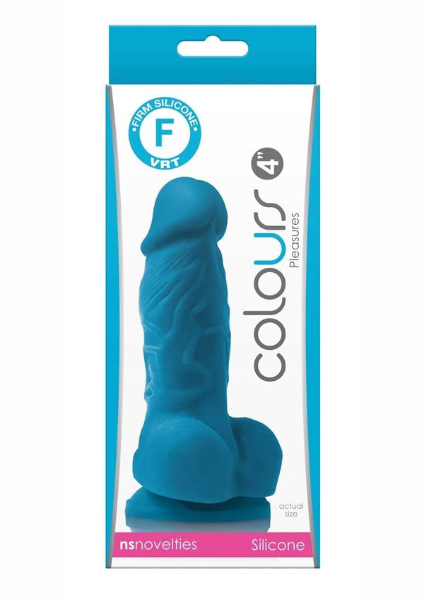 Colours Pleasures 4In Silicone Suction Cup Dildo With Balls - Blue