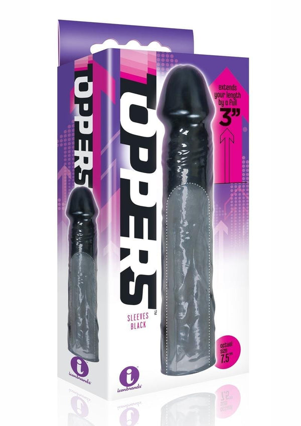 The 9'S Toppers Penis Extension Sleeve Waterproof Black Adds 3 Inches