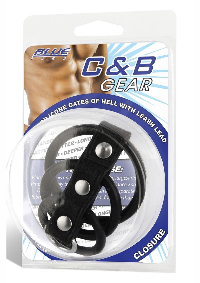 Blue Line C & B Gear 3 Ring Silicone Gates Of Hell With Leash Lead Black