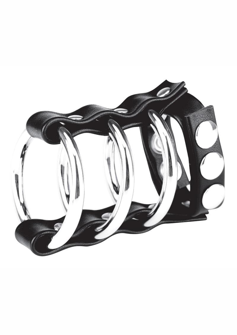 Blue Line C & B Gear Triple Metal Cock Ring With Adjustable Snap Ball Strap