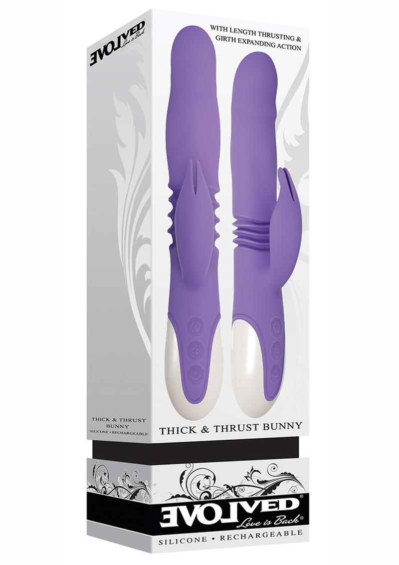 Thick & Thrust Bunny With Length Thrusting And Girth Expanding Action Silicone USB Rechargeable Dual Vibe Waterproof Lavender