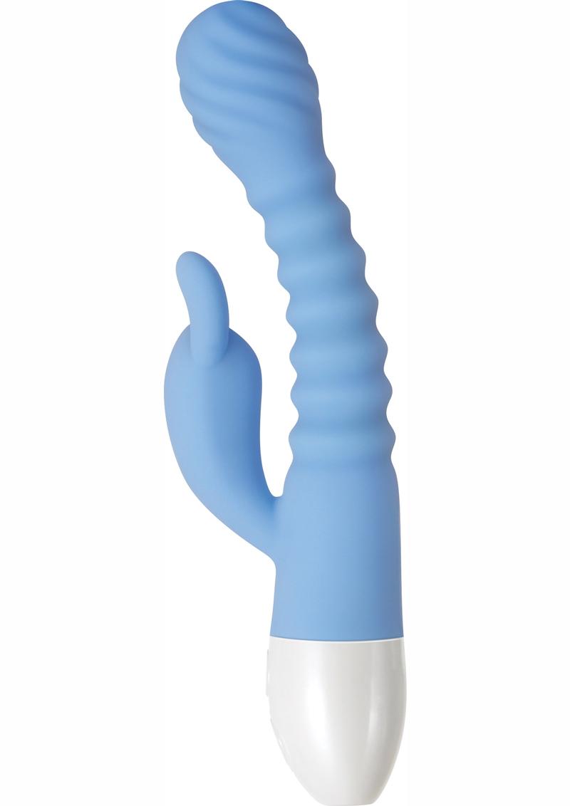 Bendy Bunny Dual Motor Silicone Usb Rechargeable Vibrator Waterproof Blue 7.5 Inches