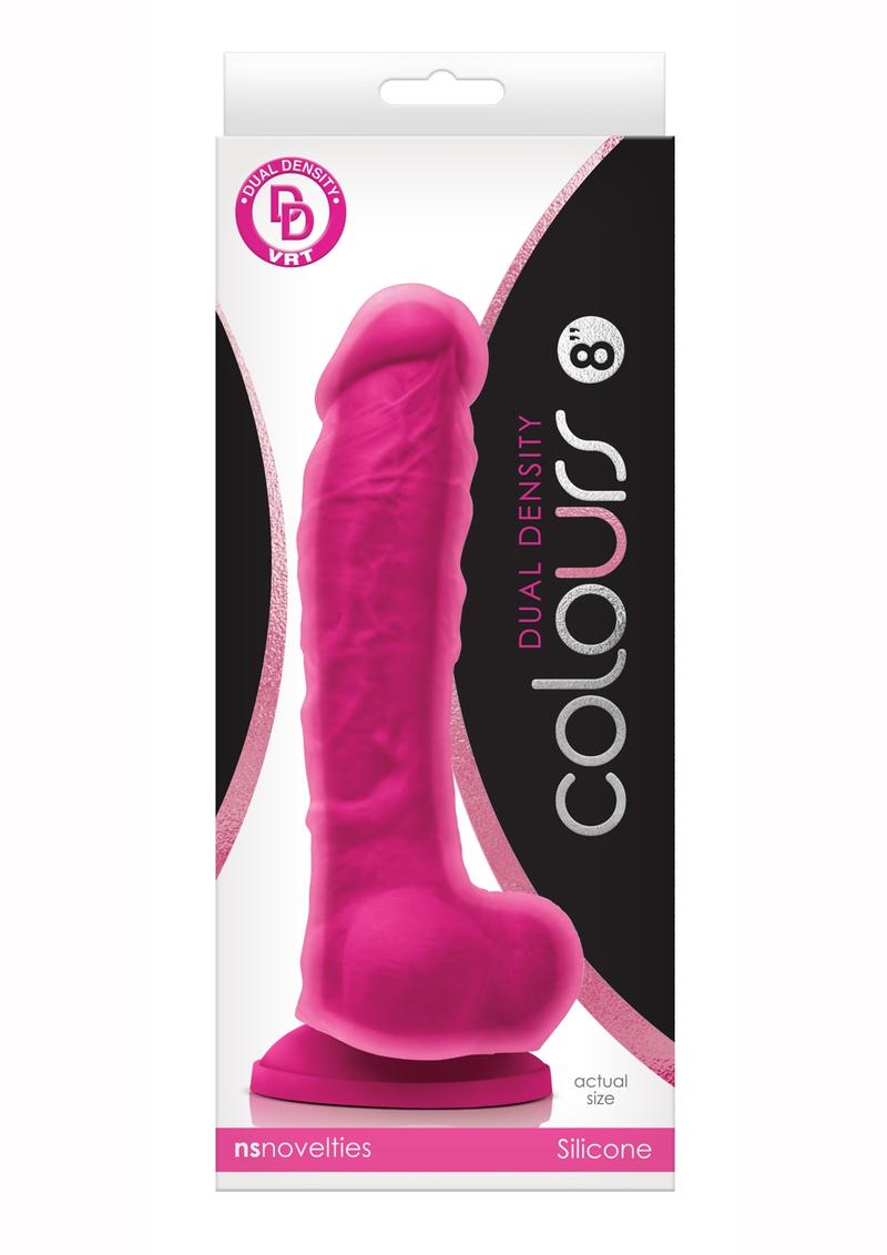 Colours Dual Density 8In Silicone Suction Cup Dildo With Balls - Pink
