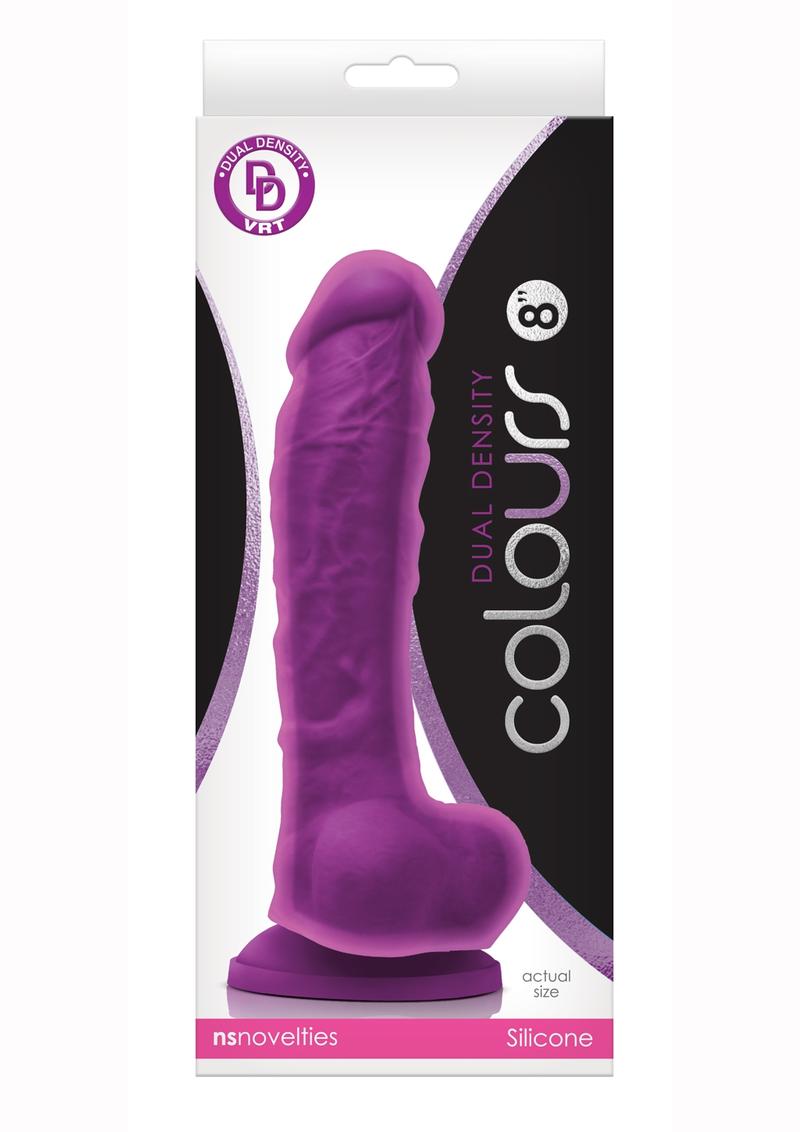 Colours Dual Density 8in Silicone Suction Cup Dildo With Balls - Purple