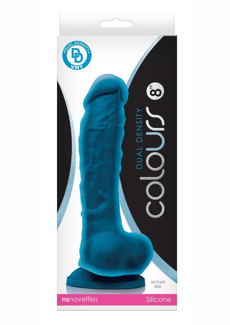 Colours Dual Density 8in Silicone Suction Cup Dildo With Balls - Blue