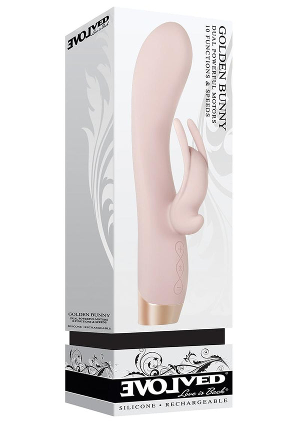 Golden Bunny Silicone Usb Rechargeable Dual Motor Vibrator Waterproof Rose Gold 7.75 Inch