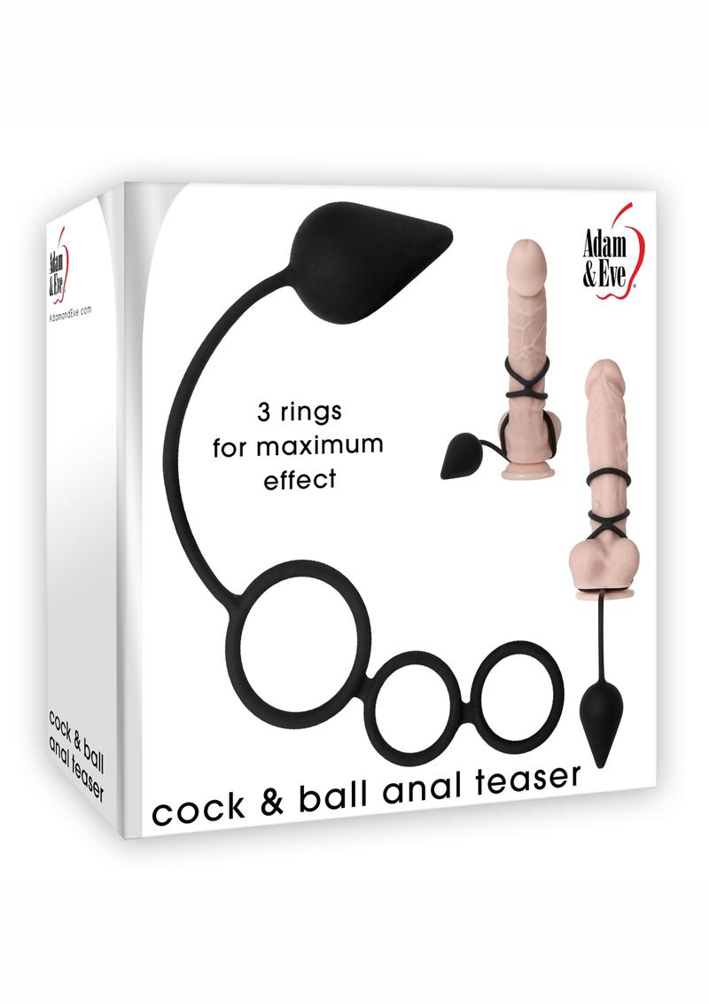 Adam & Eve 3 Rings Silicone Cock & Ball Anal Teaser Black 14.5 Inches