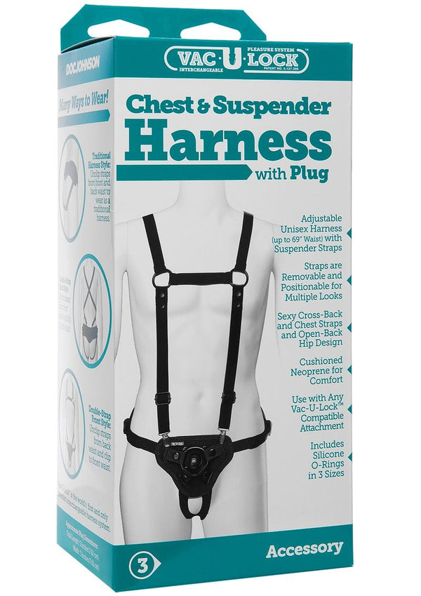 Vac-U-Lock Chest & Suspender Harness with Butt Plug - Black