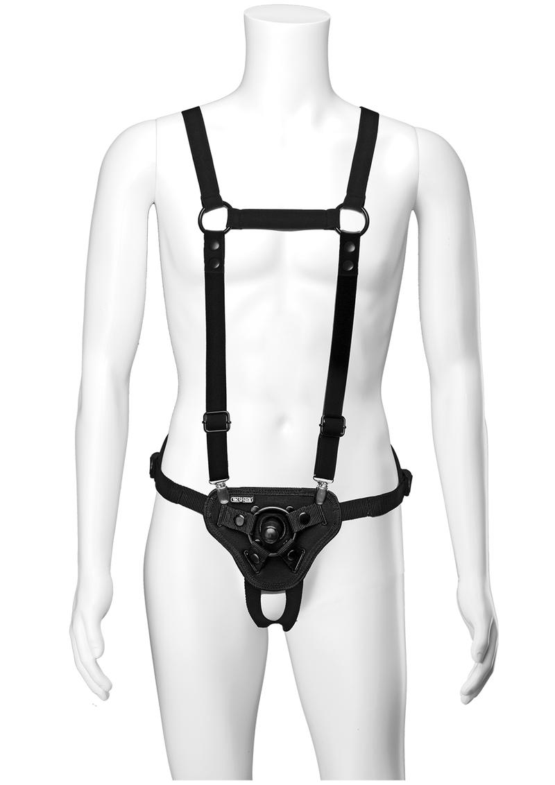 Vac-U-Lock Chest & Suspender Harness with Butt Plug - Black