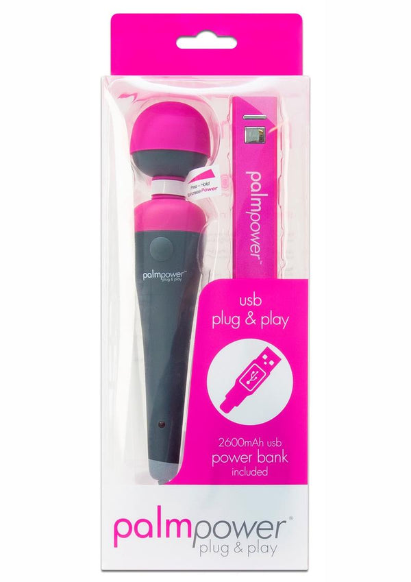 Palmpower Plug & Play Rechargeable Silicone Wand Massager - Pink/Gray