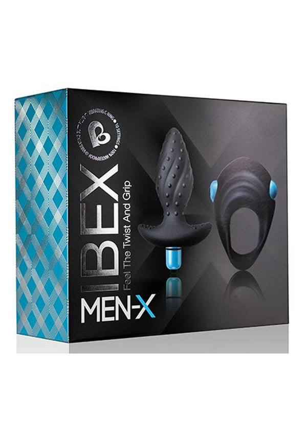 Ibex Kit Blue/Black Cockring Anal Plug Vibrating Waterproof