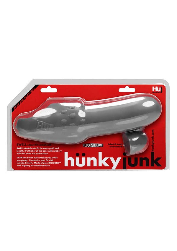 Hunkyjunk Swell Adjust Fit Cocksheath Silicone Blend Extender Sleeve Stone 8.25 Inches