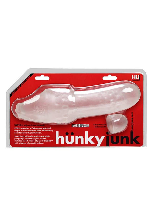 Hunkyjunk Swell Adjust Fit Cocksheath Silicone Blend Extender Sleeve Ice 8.25 Inches