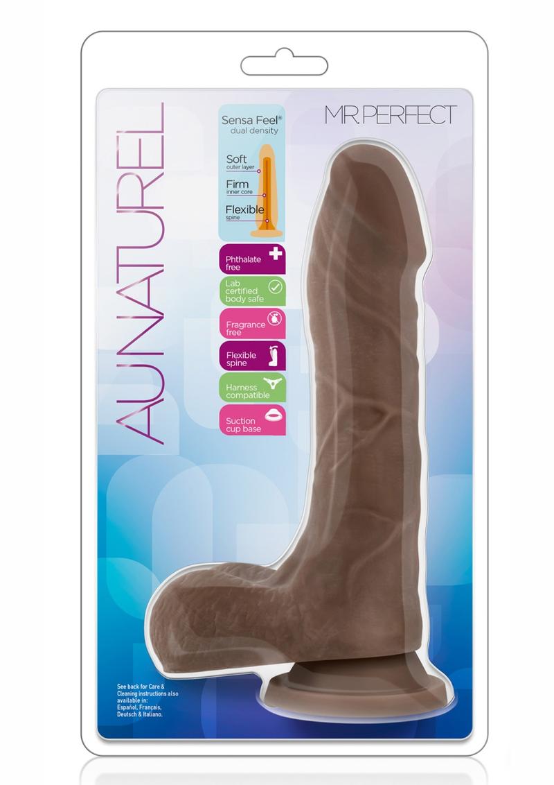 Au Naturel Mister Perfect Dildo With Balls 8.5In - Chocolate