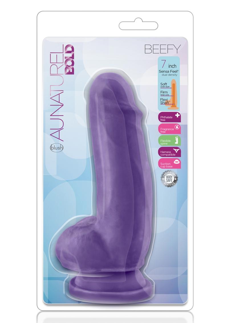 Au Naturel Bold Beefy Dildo With Suction Cup 7In - Purple