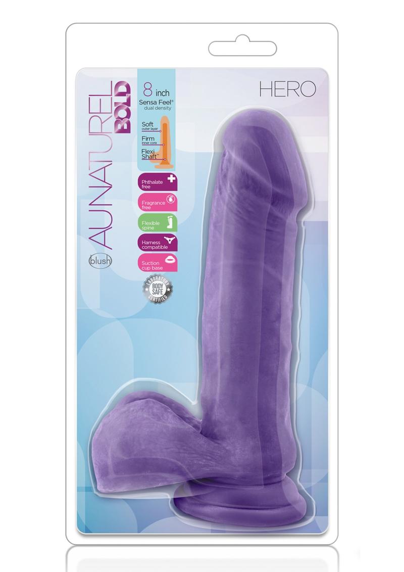 Au Naturel Bold Hero Dildo With Suction Cup 8In - Purple
