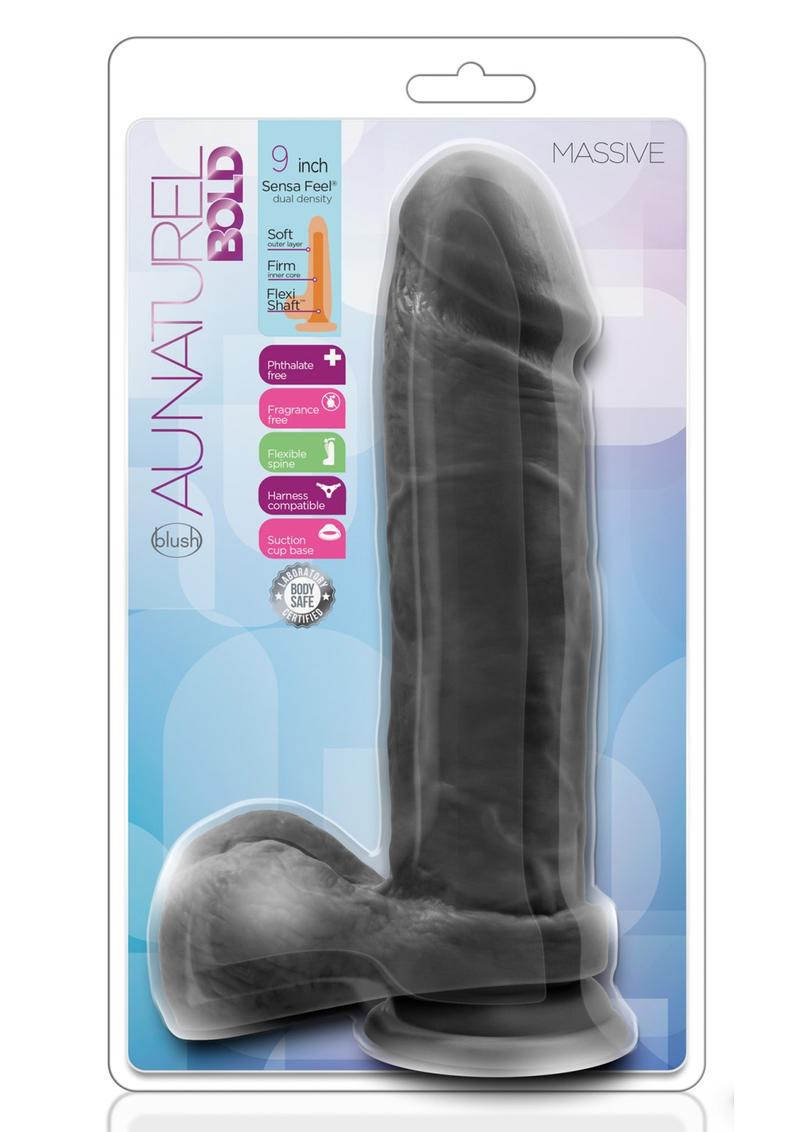 Au Naturel Bold Massive Dildo With Suction Cup 9In - Black