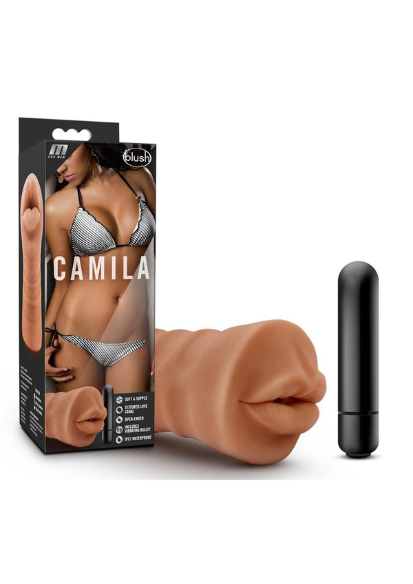 M For Men Camila Vibrating Masturbator With Bullet- Mouth - Caramel