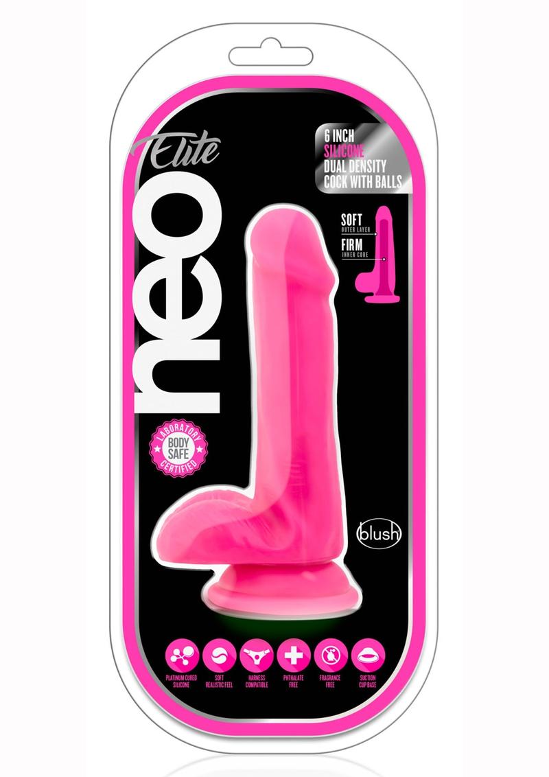Neo Elite Dual Density Realistic Cock With Balls Suction Base Silicone Pink 6 Inch