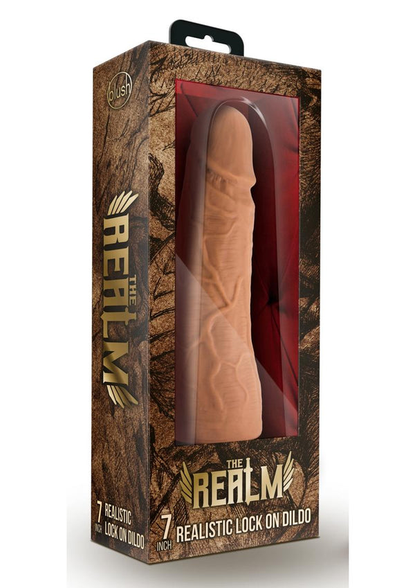 The Realm Realistic Lock On Silicone Dildo 7in - Caramel