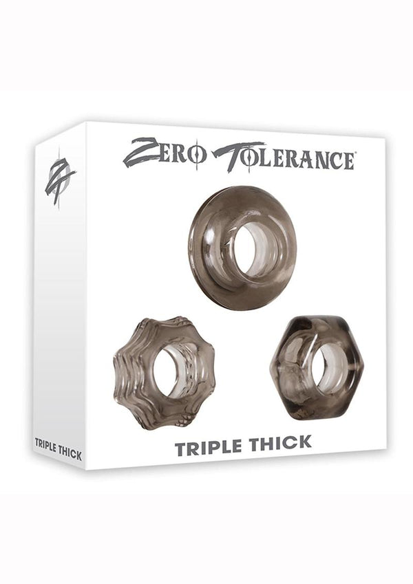 Zero Tolerance Triple Thick Cock Ring Set Rubber Waterproof Smoke 3 Shapes Per Set