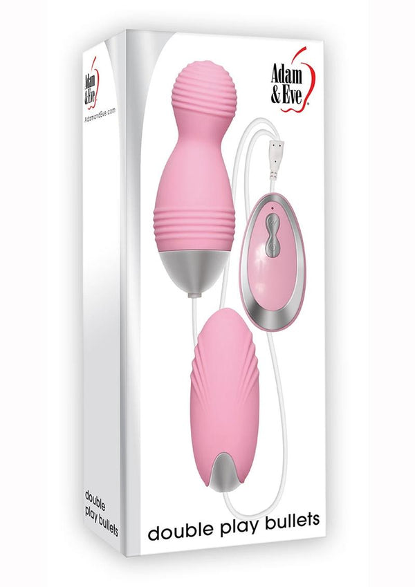 Adam & Eve Double Play Bullets Dual Vibrating With Wired Remote Pink 3.75 Inches