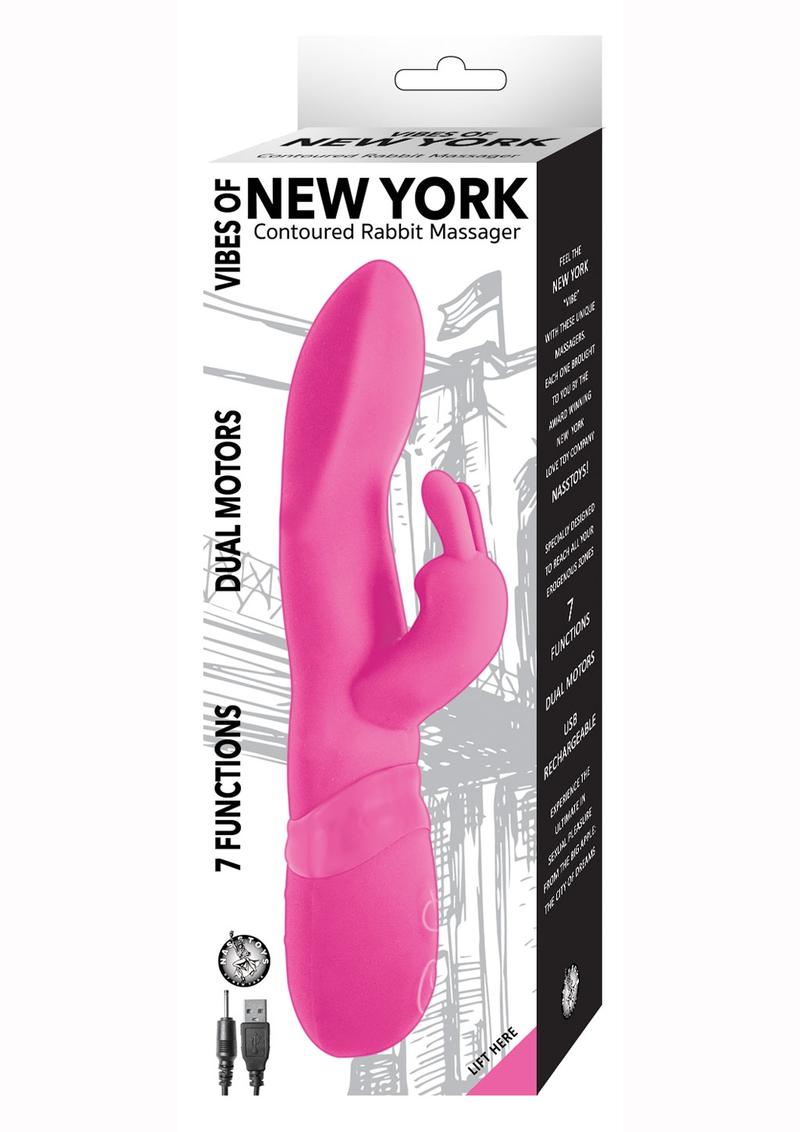 Vibes Of New York  Contoured Rabbit Massager 7 Functions Dual Motors Usb Rechargeable Waterproof  Pink