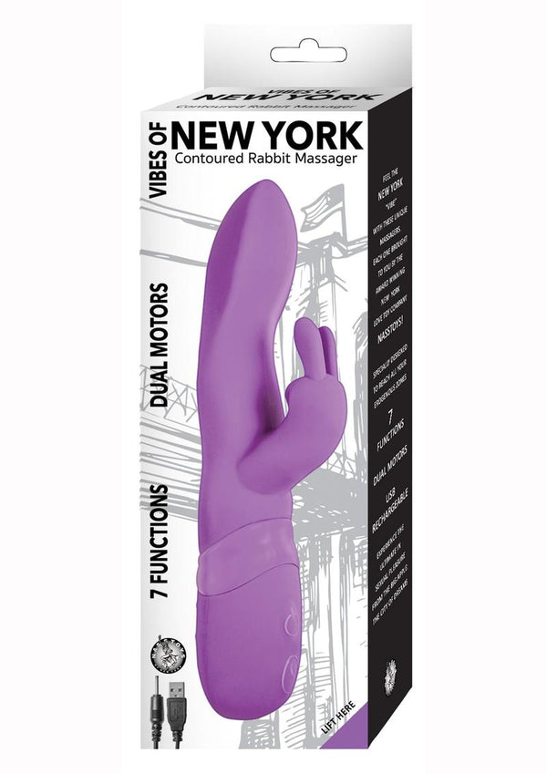 Vibes Of New York Contoured Rabbit Massager Rechargeable Silicone Vibrator - Purple