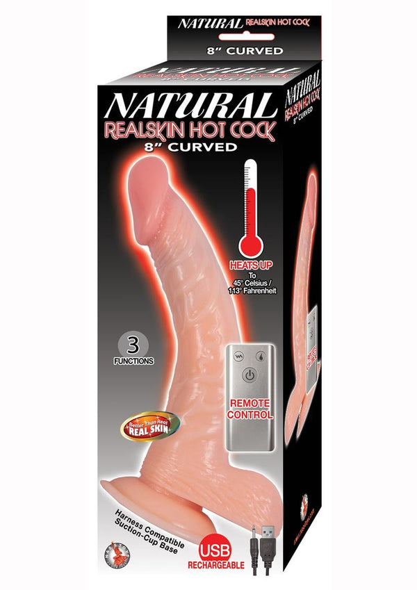 Natural Realskin Hotcock Curved Warming Rechargeable Dildo 8in - Vanilla