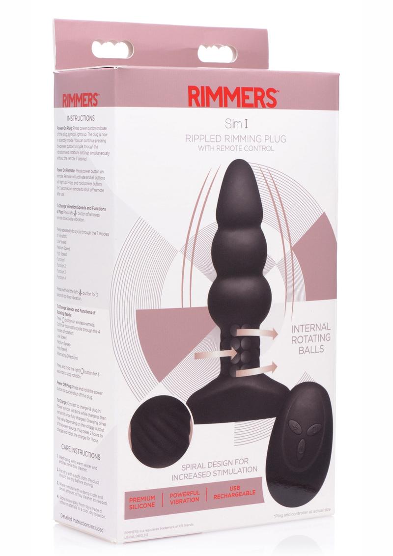Rimmers Slim I Silicone Rippled Rimming Plug With Wireless Remote Control Usb Rechargeable Waterproof Black 5.5 Inches
