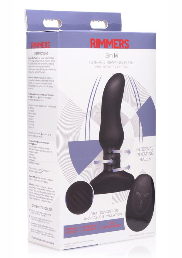 Rimmers Slim M Rechargeable Silicone Curved Rimming Plug with Remote Control - Black