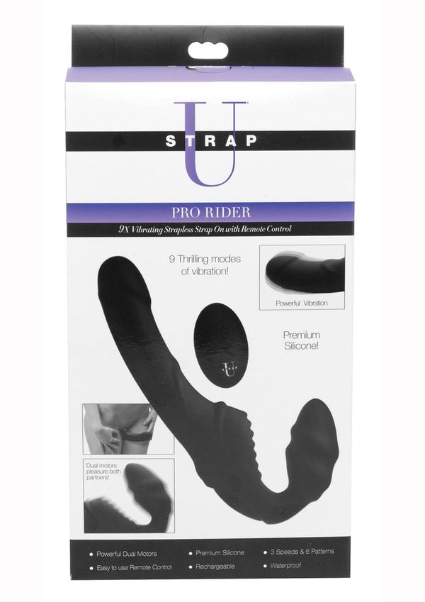 Strap U Pro Rider Silicone 9X Vibrating Strapless Strap On With Wireless Remote Usb Rechargeable Waterproof Black 8.5 Inches