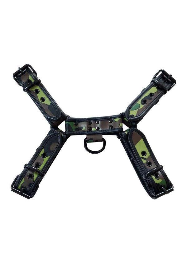 Rouge Oth-Front Harness Leather Camouflage With Black Piping And Black Buttons Small