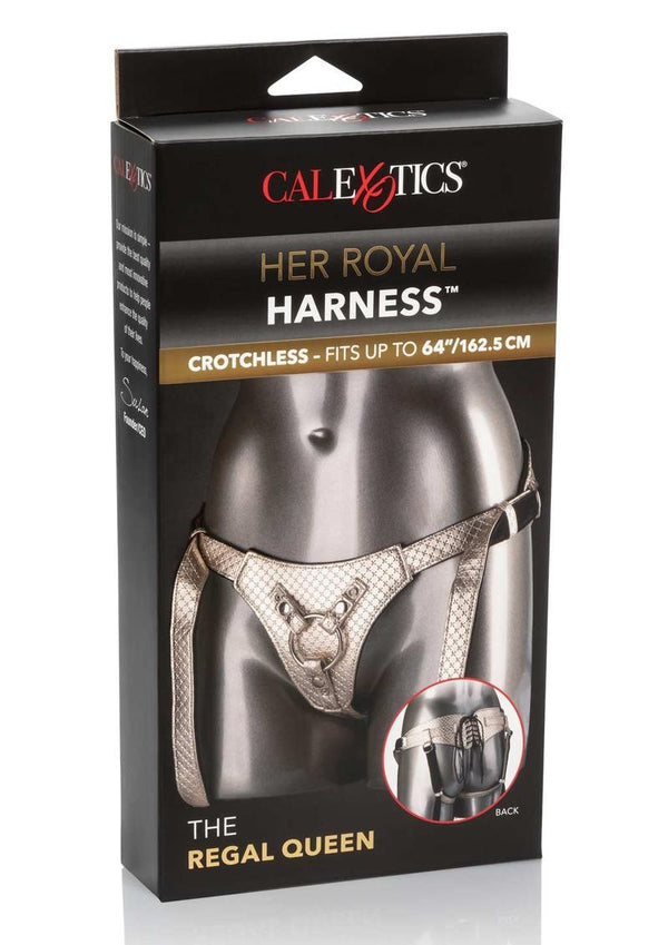 Her Royal Harness The Regal Queen Crotchless Vegan Leather Adjustable Harness Gold Up To 64 Inches
