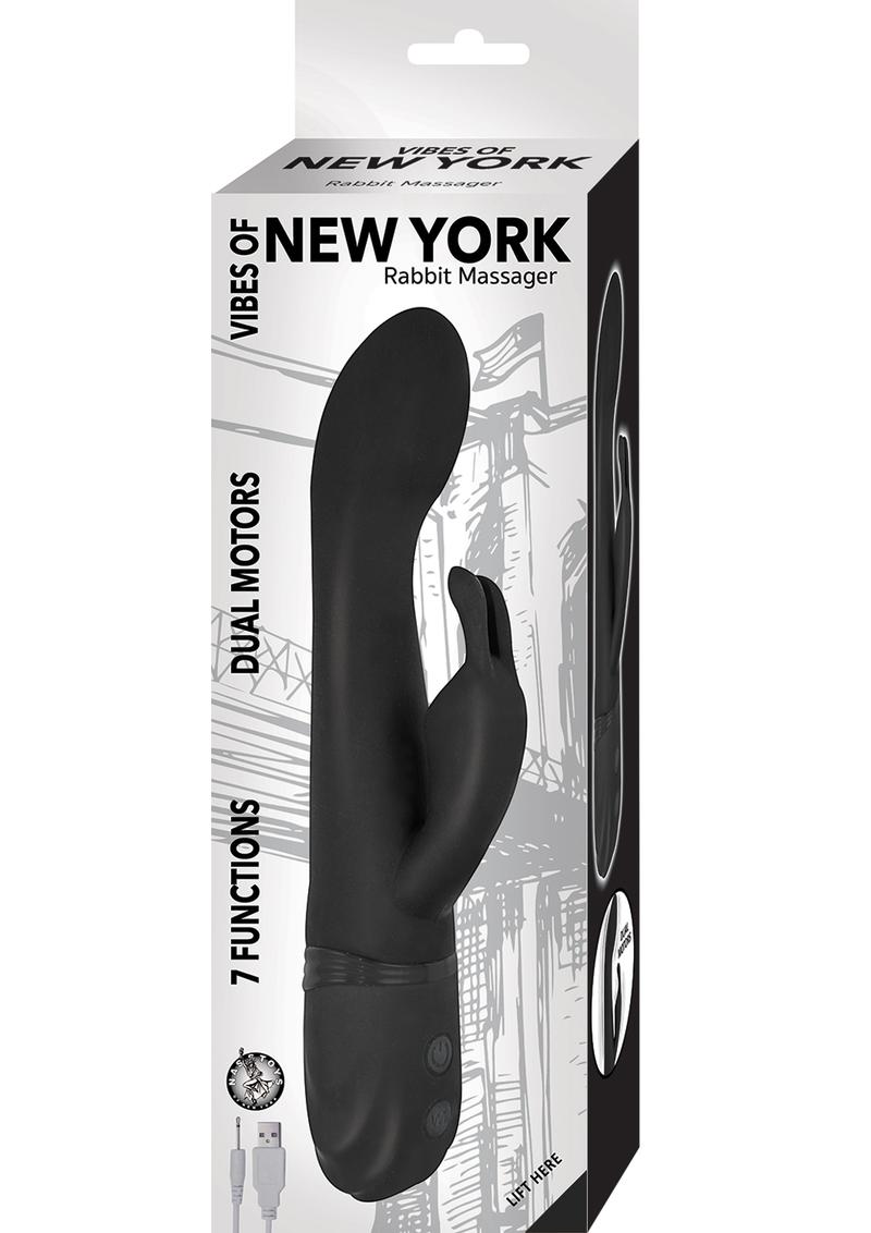 Vibes Of New York Rabbit Massager Rechargeable Silicone Vibrator - Black