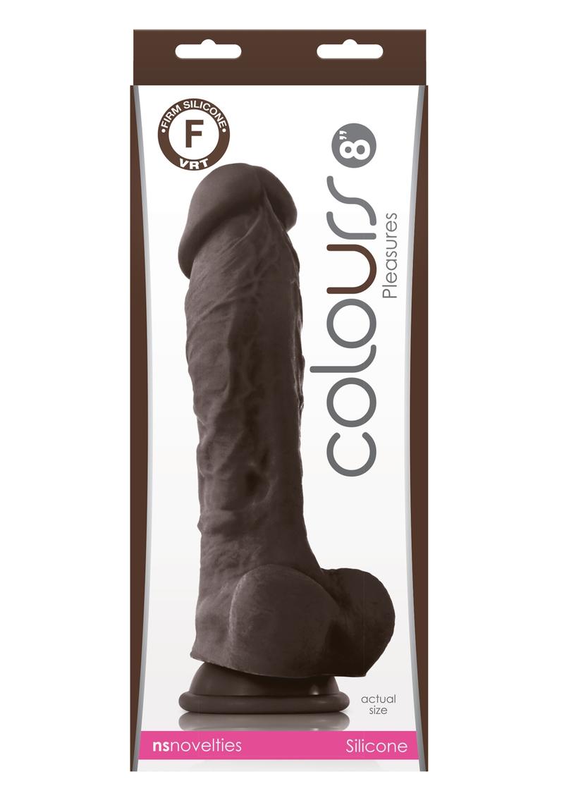 Colours Pleasures 8in Silicone Suction Cup Dildo With Balls - Chocolate