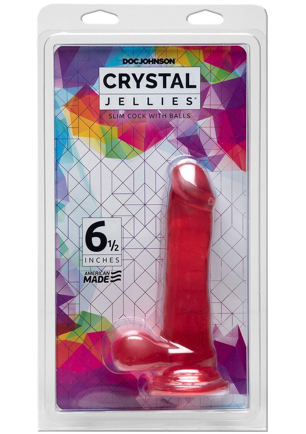 Crystal Jellies Slim Dildo with Balls 6.5in - Pink