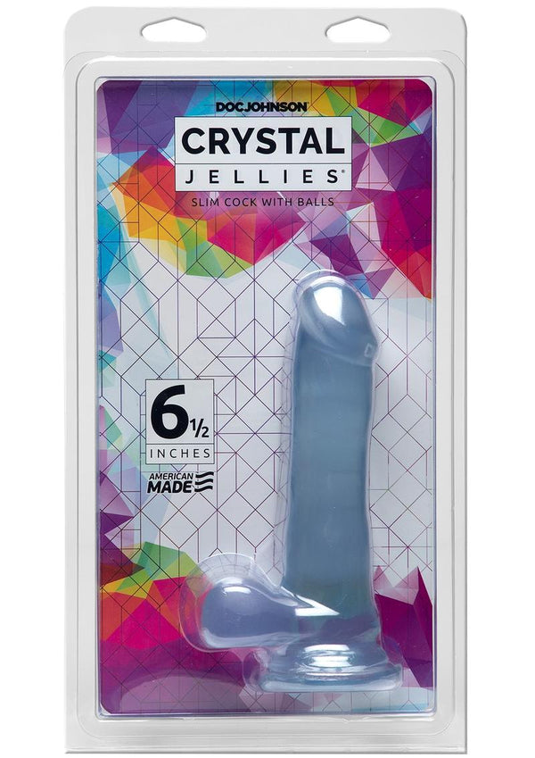 Crystal Jellies Slim Dildo With Balls 6.5In - Clear