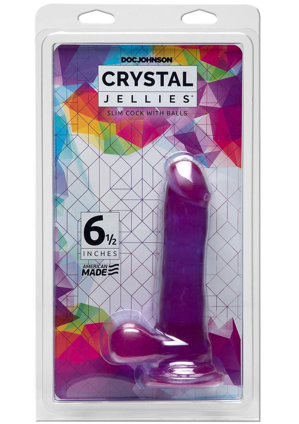 Crystal Jellies Slim Dildo With Balls 6.5In - Purple
