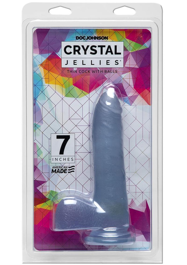 Crystal Jellies Thin Dildo With Balls 7In - Clear