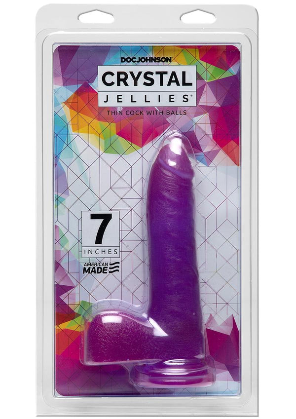 Crystal Jellies Thin Dildo with Balls 7in - Purple